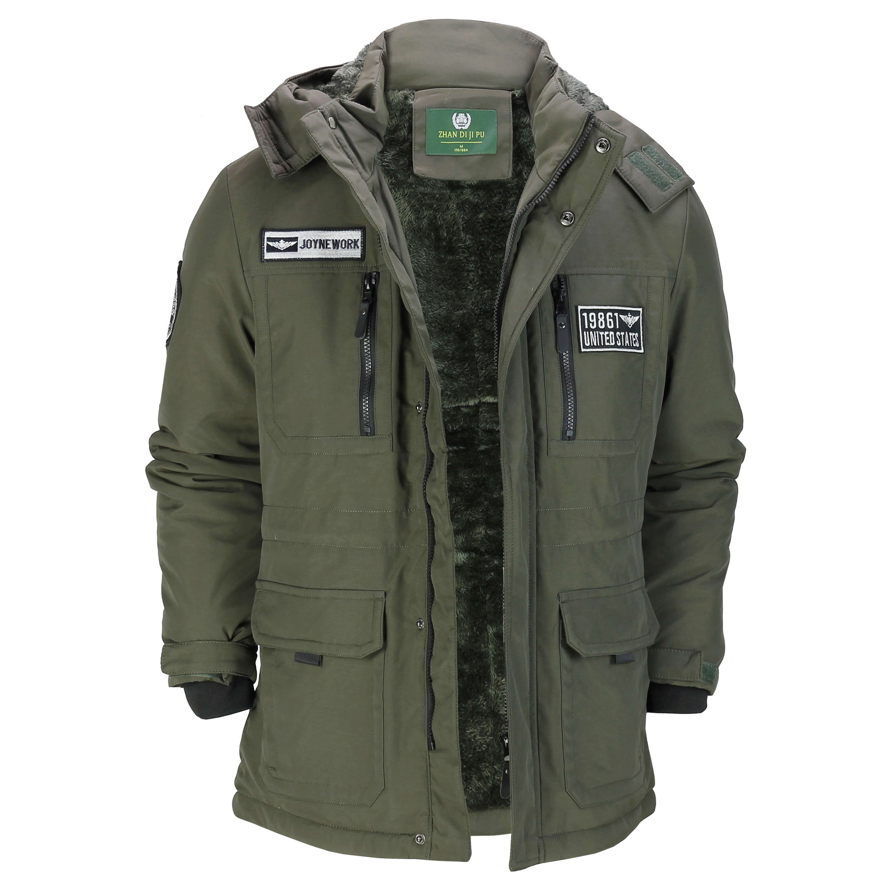 Mens Warm Winter Full Fur Lined Jacket Retro Military Style Detachable